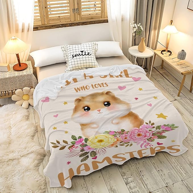 Just A Girl Who Loves Hamsters Blanket Lightweight Cozy Flannel Fleece Throw Blanket Best Gift Home Decor for Bed Couch Outdoor Camping 80"x60" Queen for Adults