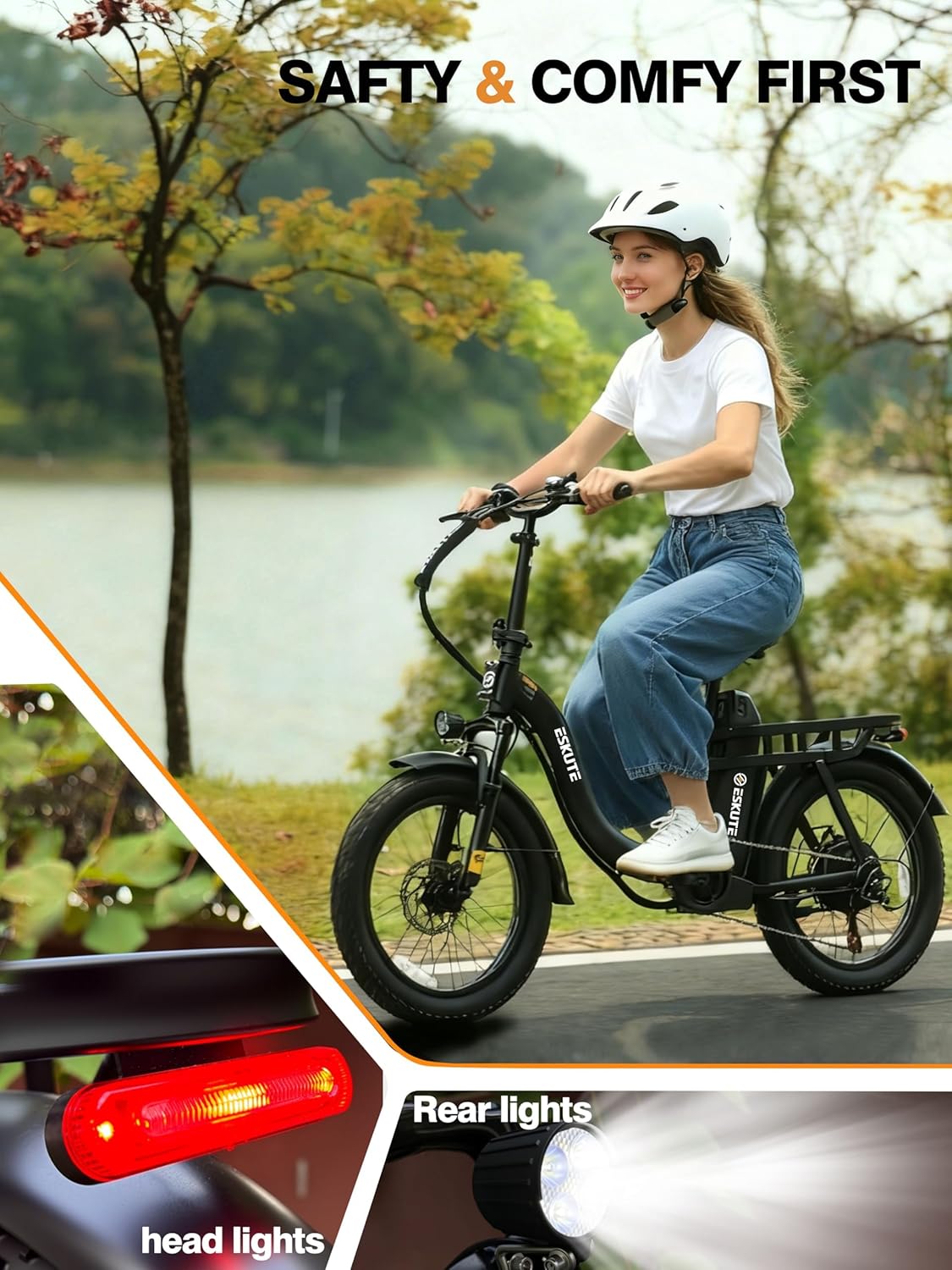 Skiennix 1200W Peak Folding Electric Bike - 28MPH Speed, 55-Mile Range, 20"x3" Fat Tires, Step-Thru Design