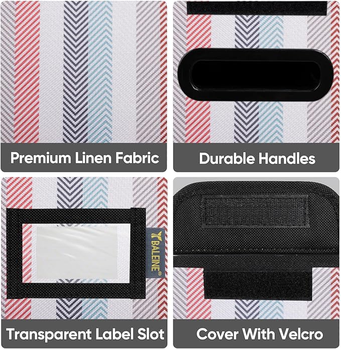 BALEINE File Organizer Box with Lid, Collapsible File Folder Organizer with Plastic Slide, Hanging File Folder Box for Office Document Storage (2 Pack, Color Stripe, S)