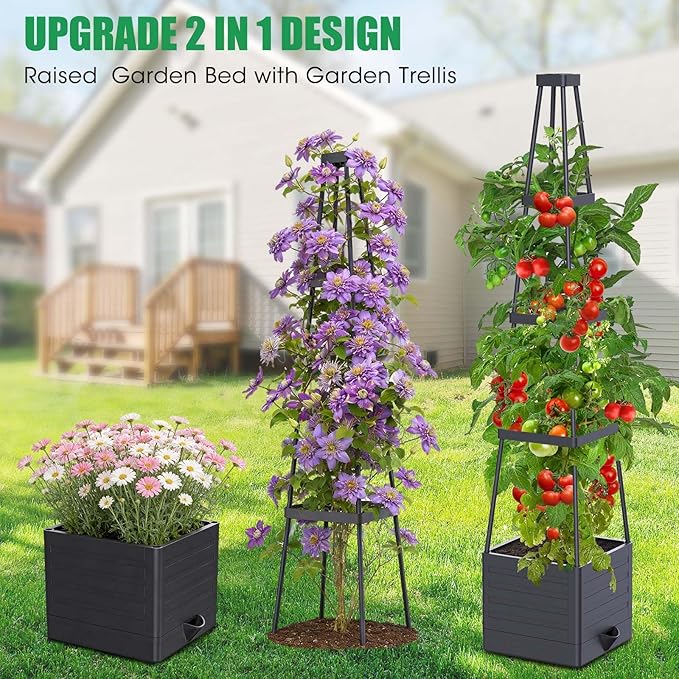 2-Pack Tomato Planter with Trellis, 57" Self-Watering Raised Garden Bed Planter Box, Tomato Cages for Indoor & Outdoor Climbing Plants, Vines, Vegetables, and Flowers (57x9.8x9.8IN)