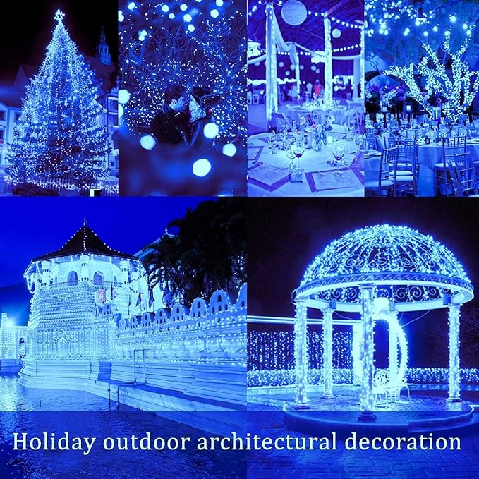4 Pack Solar Powered Copper Wire String Lights Outdoor, Total 400 LEDWaterproof 8 Modes Fairy Lights for Garden, Patio, Party, Yard, Christmas (Blue)