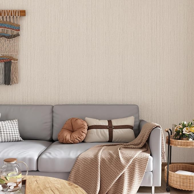 CRE8TIVE Large Size 24"x354" Cream White Grasscloth Peel and Stick Wallpaper