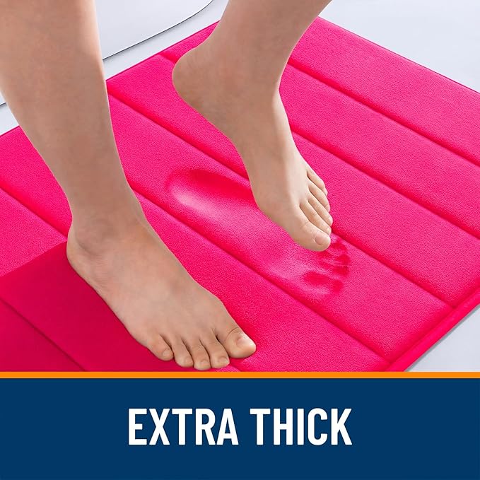 OLANLY Memory Foam Bath Mat 44x24, Super Soft Absorbent Bathroom Rugs, Quick Dry, Machine Washable Shower Floor Rugs, Bathmat Carpet, Bathroom Home Decor Accessories, Hot Pink