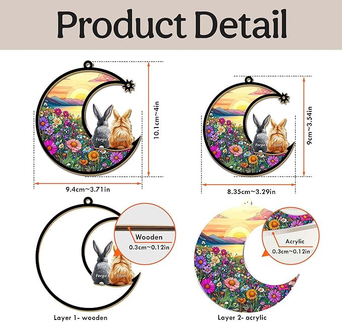 Personalized Bunny Suncatcher – Custom Rabbit Suncatcher with Name, Breed & Multiple Background Options, Pet Loss Sympathy Gift, Memorial Keepsake for Rabbit Lovers (Up to 3 Pets), Easter Decor