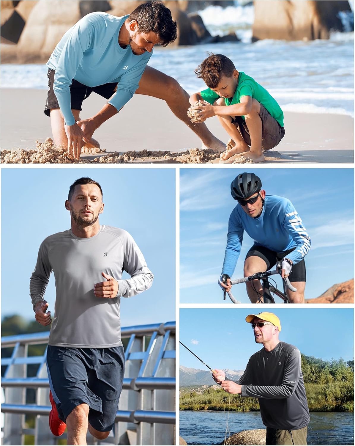 Roadbox Men's UV Sun Protection Shirt - UPF 50+ Long Sleeve Rash Guard for Fishing, Hiking, Swimming