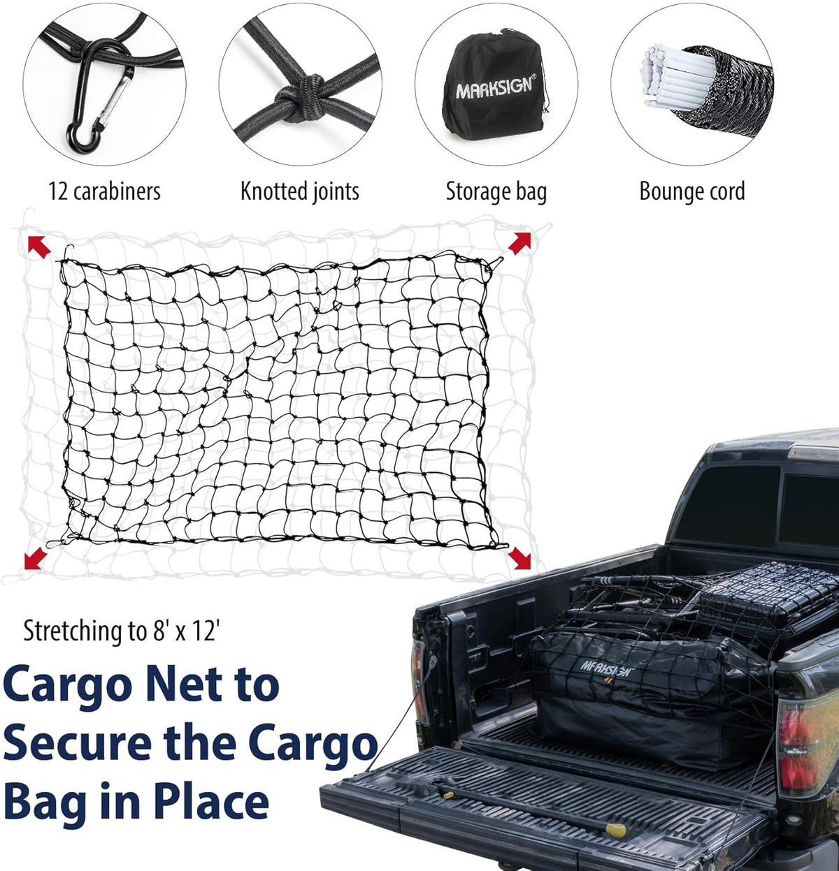 Truck Bed Bag with Cargo Net, 100% Waterproof Truck Cargo Bag Fits Any Truck Size with 4 Handles, 26 Cubic Feet (51''x40''x22'', Patent Pending)