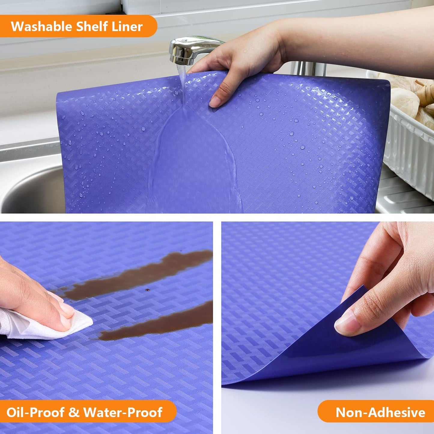 Shelf Liners for Kitchen Cabinets Refrigerator Liners Waterproof Kitchen Cupboard Liner Non Adhesive Drawer Mats EVA Material Fridge Liner for Shelves - Blue 17.5 x 393.7 Inches