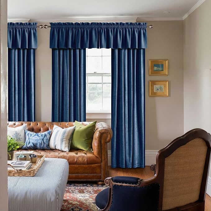 NICETOWN Navy Blue Velvet Cafe Valance, Window Treatment