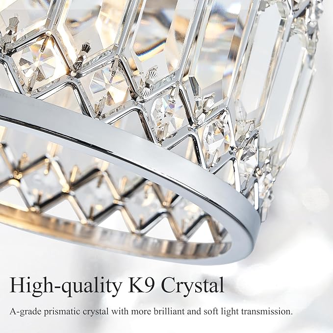 Crystal Chrome Ceiling Light, Modern Semi Flush Mount Ceiling Lighting Fixture, Round Hallway Lighting Fixtures for Entryway Kitchen Bedroom Laundry Room, 1-Light, 9 Inch