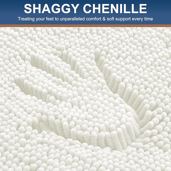 Smiry Luxury Chenille Bathroom Rugs 70x24, Extra Soft and Absorbent Shaggy Bath Mat, Machine Washable, Non-Slip Plush Carpet Runner for Tub, Shower, and Floor, Home Decor Accessories, Ivory