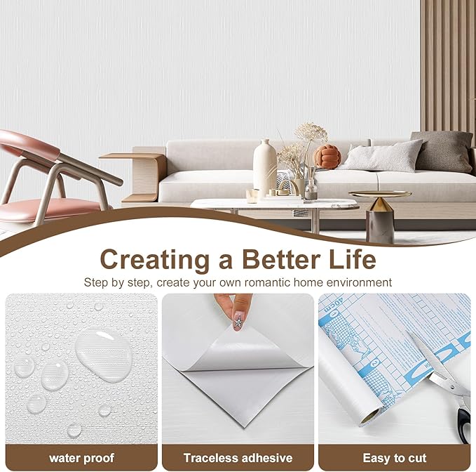 White Grasscloth Peel and Stick Wallpaper Modern Grasscloth Wallpaper 15.7" x