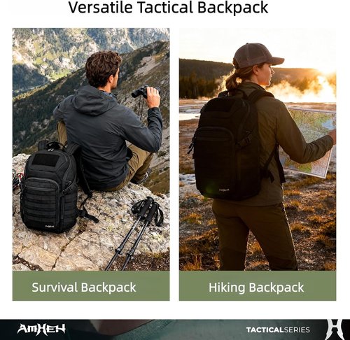 AMHEH 32L Tactical Backpack - MOLLE Design with Suspended 17" Laptop Compartment | Ideal for Work, Travel & Emergencies (Black)