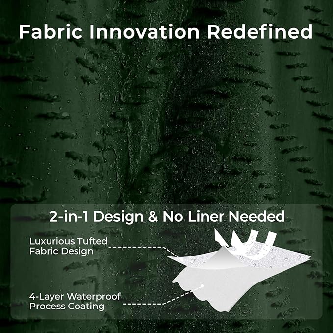96inch Extra Long Dark Green Boho Shower Curtain Woven Fabric Shower Curtain Tufted Chervon Textured Shower Curtains Modern Minimalist Shower Curtains for Bathroom