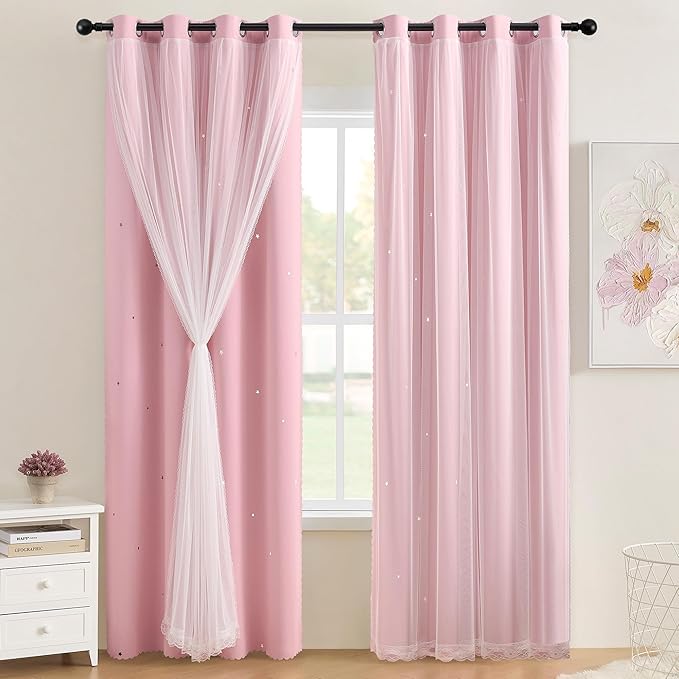 XiDi Light Pink Girls Curtains for Bedroom, Girls Room Blackout Curtains for 63