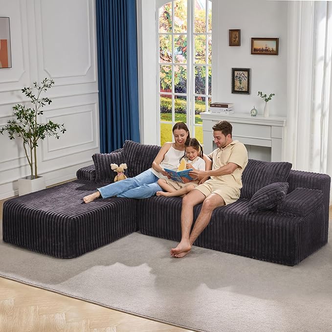 Hobestluk Modular Sectional Sofa Couches L-Shape Couch 3 Seat Modular Sofa Memory Foam Sectional Couches for Living Room, Cloud Couch with Oversized Chaise (108" Left Facing Chaise)