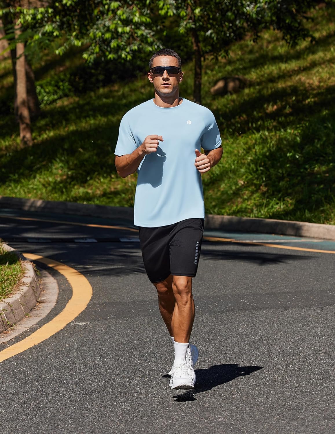 PINSPARK Men's Workout Shirt - UPF 50+ Quick-Dry Athletic Tee for Running & Swimming | Short Sleeve