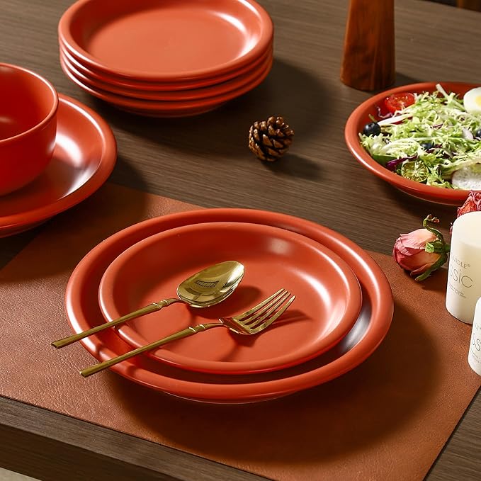 GZG 8 Inch Ceramic Dinner Salad Plates Set of 4, Rustic Matte Glaze Stoneware Dinnerware Set, Microwave & Dishwasher Safe, for Salad, Dessert, Appetizer, Everyday Use(Terracotta Blush)