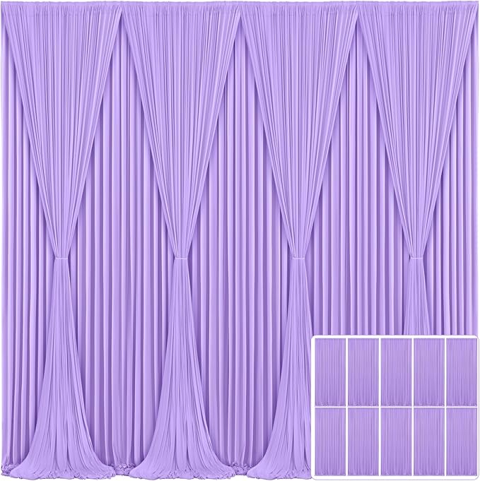 10 Panels Lavender Backdrop Curtain for Parties Wedding Wrinkle Free Light Purple Photo Curtains Backdrop Drapes Fabric Decoration for Baby Shower Photoshoot 50ft(W) x 10ft(H)
