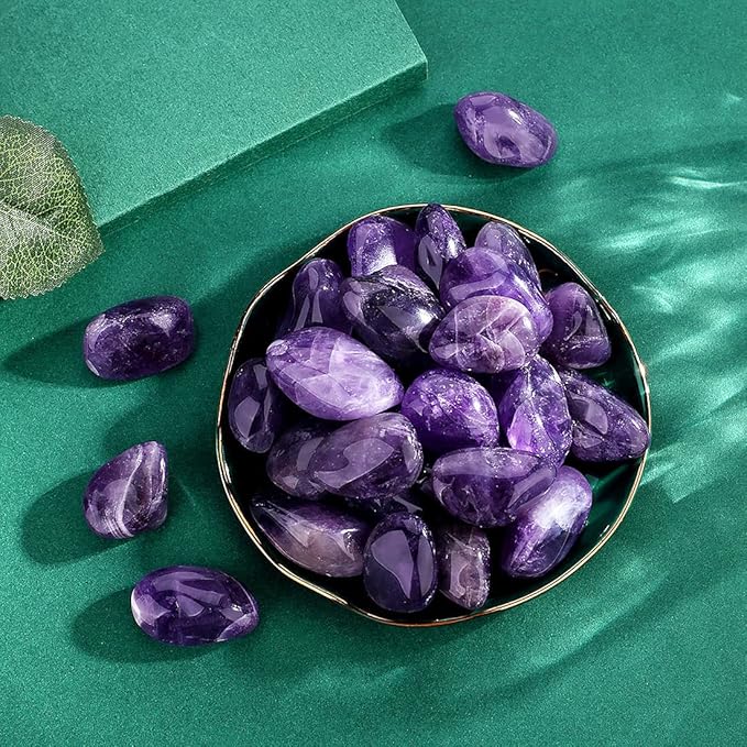 QINJIEJIE Amethyst Crystals (1000+ Carats) Tumbled Stone Bulk Polished Stones Large Crystal Reiki Healing Decoration 0.6-1" 200G