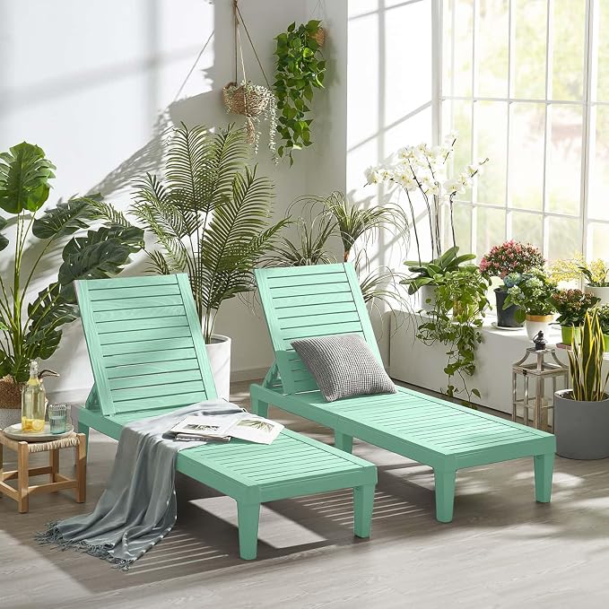 Nestl Sun Tanning Chair - Sage Green Chaise Lounge Chair Outdoor, Lightweight Pool Lounge Chairs Set of 2, Adjustable 5-Position Reclining Lawn Chair, Waterproof Beach Outdoor Lounge Chairs