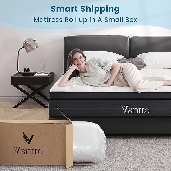 King Size Mattress, 14 Inch Hybrid Memory Foam King Bed Mattress with Pocket Springs for Motion Isolation Pressure Relief, CertiPUR-US