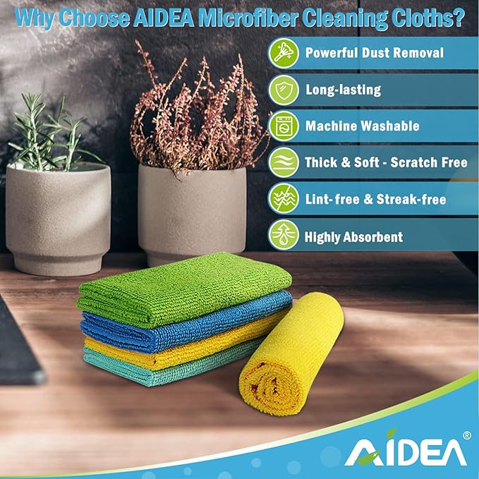 AIDEA Microfiber Cleaning Cloth, 50PK, Microfiber Towels for Cars, All Purpose Cleaning Rags for House, Dusting Cloth for Kitchen, Car, Window, 12"??12"