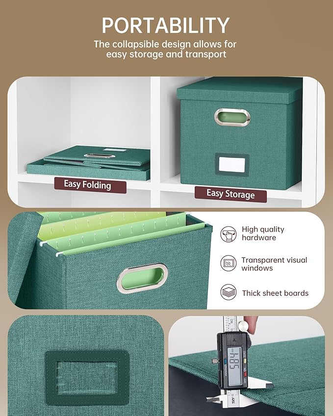 Oterri File Organizer with Lid, File Box, File Cabinet for Letter File Folder Storage, Hanging File Organizer for Office/Decor/Home,Document Organizer, 1 Pack,Forest-Green-Box Only