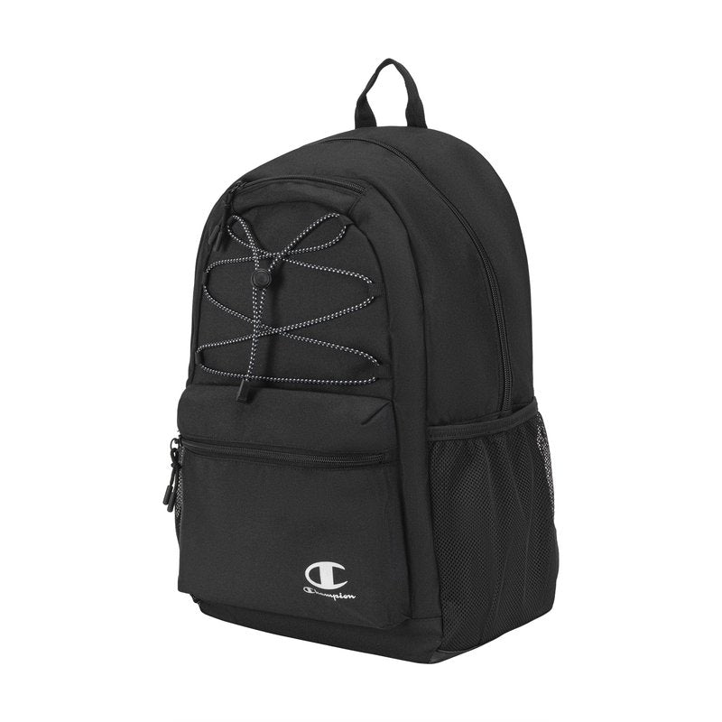 Champion Kids' Bungee Backpack with Padded Straps, Water Bottle Pocket, Carry Handle for Daily Use, Black, One Size