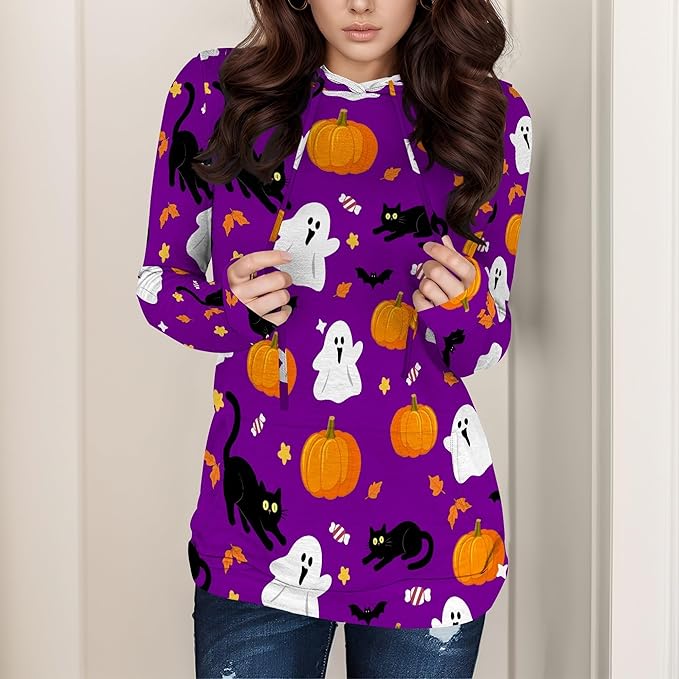 Halloween Sweatshirts For Women Long Sleeve Spooky Graphic Sweatshirts Pumpkin Pullover Halloween Party Club Wear
