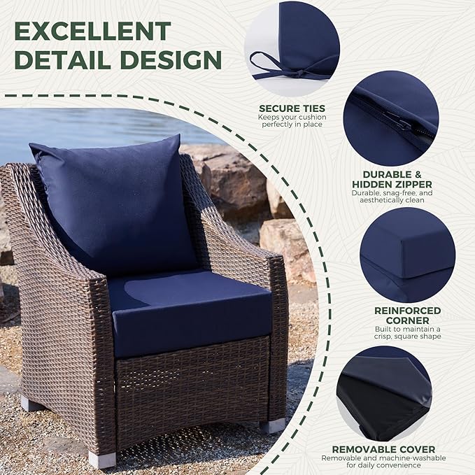 Outdoor Cushions for Patio Furniture, Outdoor Seat Cushion Set 24 x 24 x 4 Inch, Waterproof & Fade Resistant Outdoor Chair Cushions, Deep Seat Patio Cushion with Removable Cover, Navy Blue