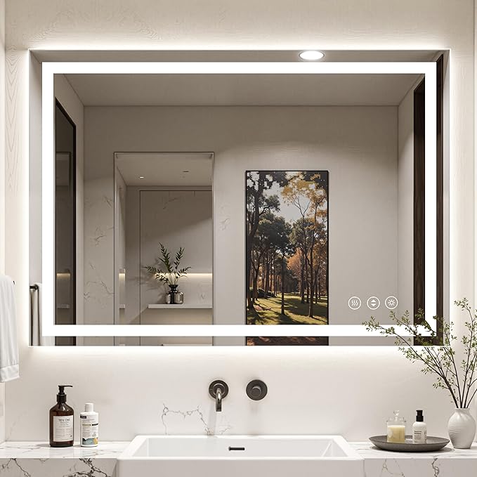 48X40 LED Bathroom Mirror with Lights, Backlit + Front Lit, Lighted Bathroom