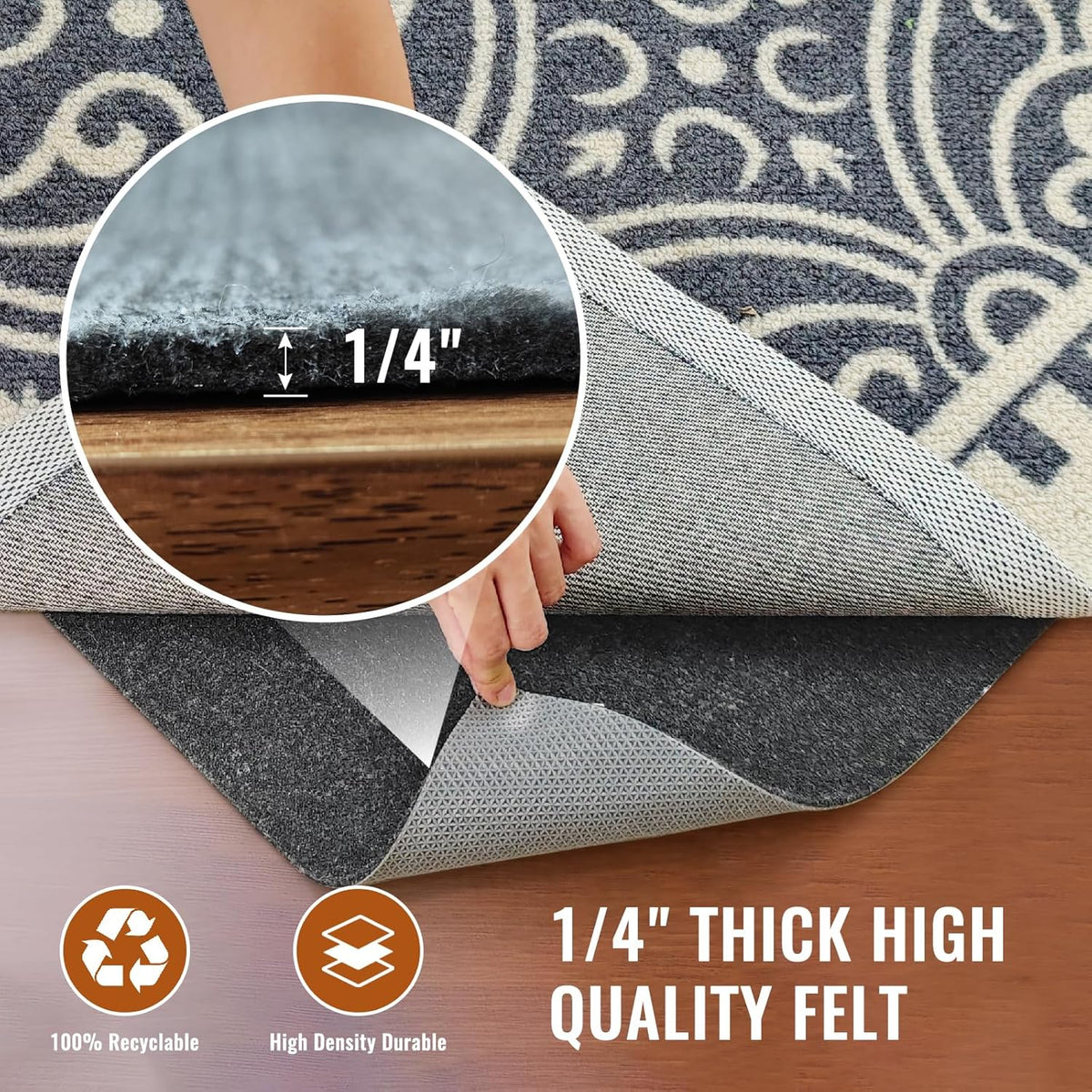 Felt Rug Pad, 2 x 3 Ft Rubber Non-Slip Rug Pad Gripper, Keep Rugs Secure and in Place, Extra Strong Under Carpet Mat Cushion - for All Floors