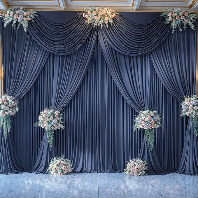 Navy Blue Backdrop Curtain for Parties Wrinkle Free Photo Curtains Backdrop Drapes Fabric Decoration for Wedding Birthday Party Baby Shower 5ft x 8ft,2 Panels