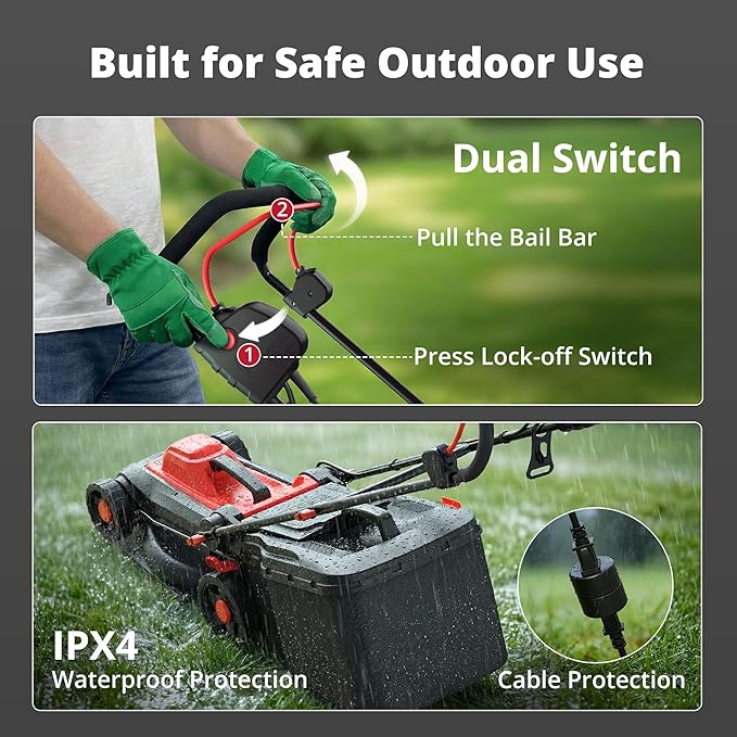 AMERISUN 14-Inch 2IN1 Electric Lawn Mower, 12.5 Amp 3400RPM Corded Push Mower with 6-Position Height Adjustment, 10-Gallon Grass Catcher & Mulching Kit, Lightweight Lawn Mower for Small/Medium Yards