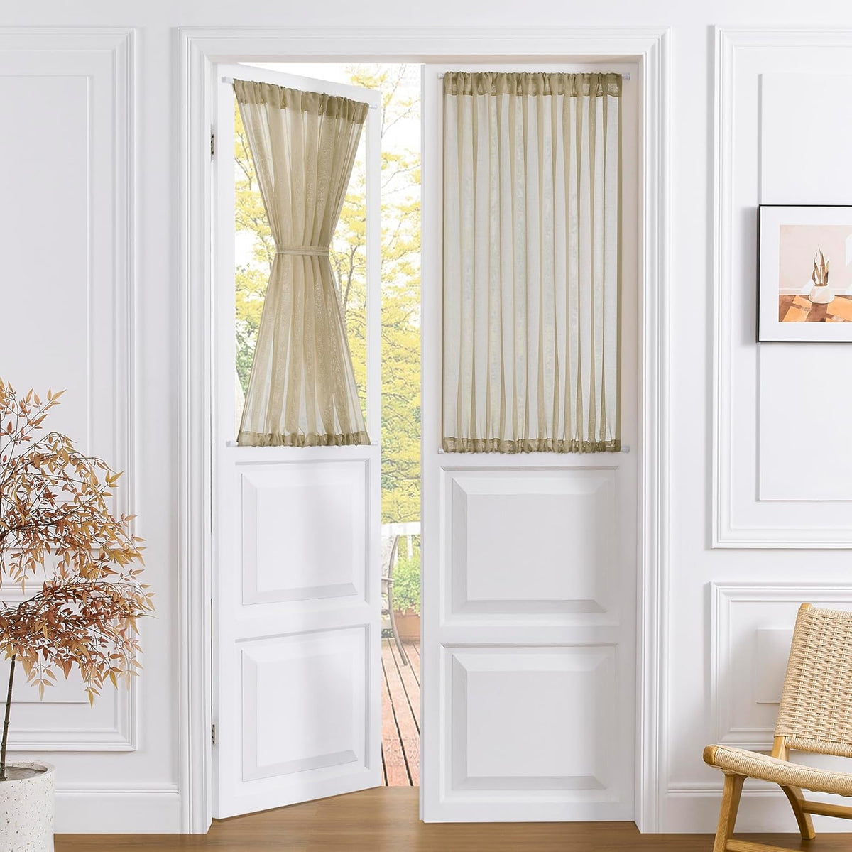 Tollpiz Sheer Door Curtains Closet Linen Textured Curtain Sheers Doorway Light Filtering Voile French Door Rod Pocket Curtains Patio Glass Door, 54 x 63 inches Long, Taos Taupe, Set of 1 Panel