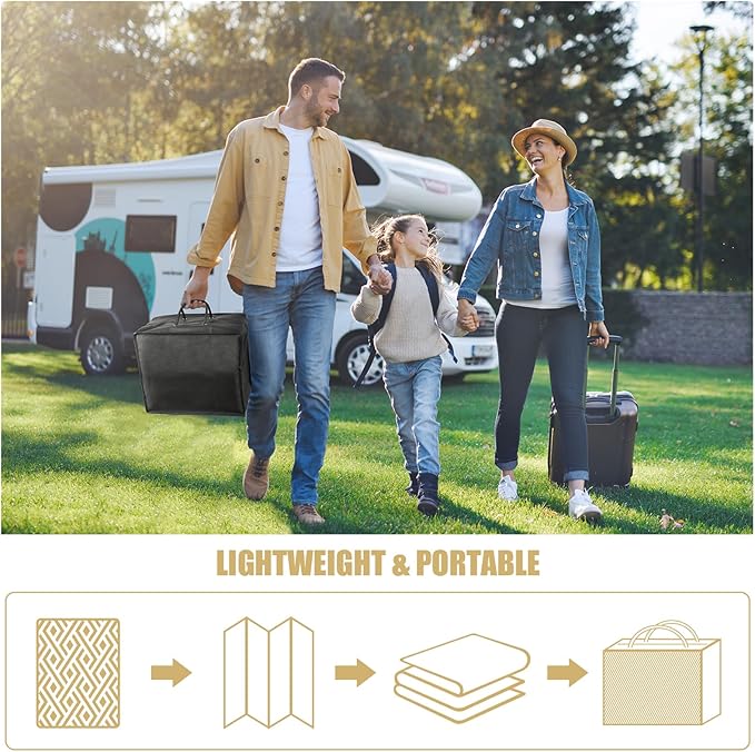Terrug Outdoor Rug Waterproof 9x12 Ft, Foldable Outdoor Plastic Straw Rug, UV Reversible Patio Rug Decor, Outdoor Area Rug for Camping, RV, Porch, Deck, Backyard, Balcony, Picnic, Black & Beige