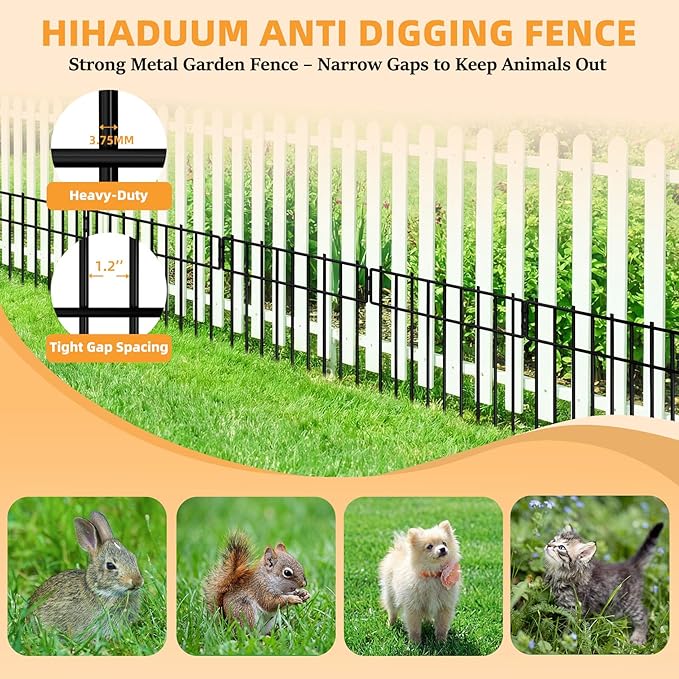 Heavy-Duty Garden Animal Barrier Fence - 3.75mm Thick, 1.2" Small Gap, 10 Pack Rustproof No Dig Panels for Yard, Garden, Dogs, Cats, Rabbits, Flower Beds,Patio, Deck, Vegetable Beds, Outdoor Enclosure