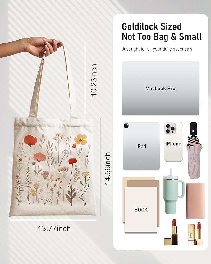 Canvas Tote Bag with Aesthetic Prints, Cute Tote Bag for Women Girls with Wide Strap, Gifts for Cat Book Lovers