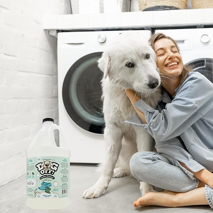 Bark2Basics Dog-Off Laundry Liquid Detergent, 1 Gallon - 128 Loads, Dog Friendly, Eliminates Pet Odors and Stains from Clothes, Towels, and Apparel, Ideal for Grooming Salons, Kennels, and More