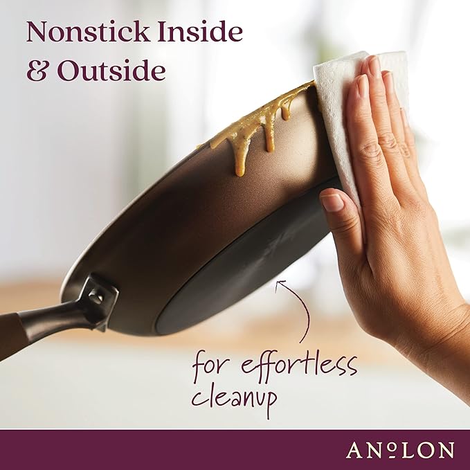 Anolon Advanced Home Hard Anodized Nonstick Deep Frying Pan/Skillet with Lid, 12 Inch, Bronze