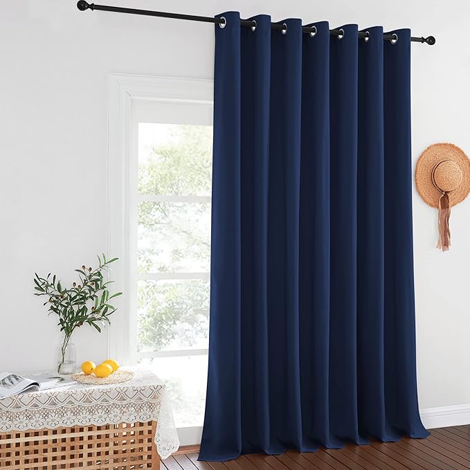 NICETOWN Navy Blue Blackout Room Divider Curtains 144 inch Length, Grommet