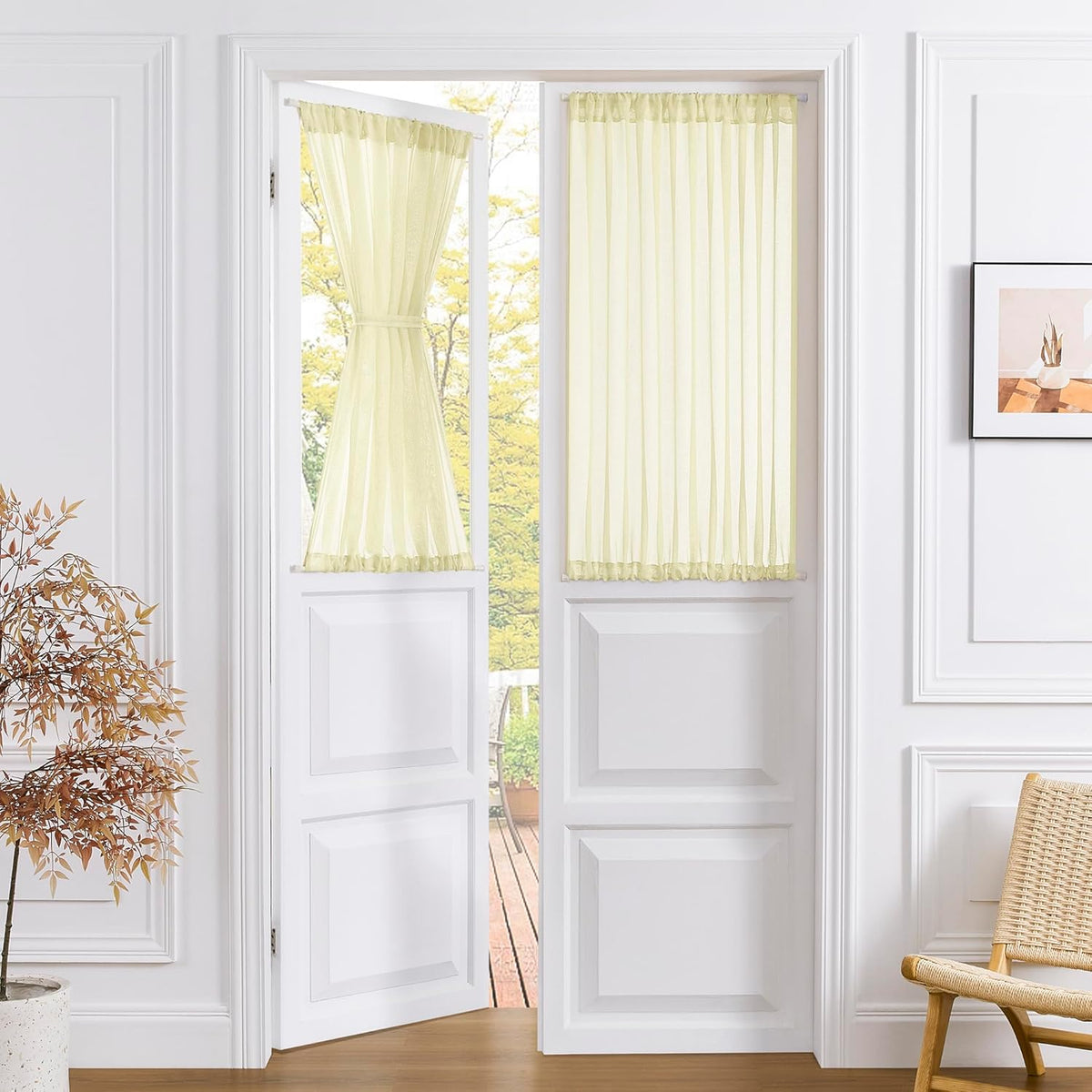 Tollpiz Short Sheer Door Curtain Closet Linen Textured Curtain Sheers Doorway Light Filtering Voile Patio Door Rod Pocket Curtains French Door, 54 x 54 inches Long, Transparent Yellow, Set of 1 Panel
