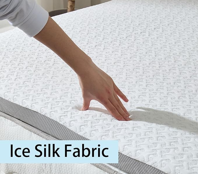 3 Inch Cooling Mattress Topper Twin, Ice Silk with Gel-Infused 40D Memory Foam Mattress Topper with Removable Soft Cover, Pressure Relief & Non-Slip (White, Twin)