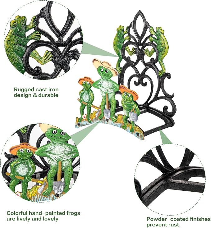 Sungmor Garden Hose Holder Wall Mounted, Large Capacity & Heavy Duty Cast Iron Water Hose Holder for Outside, Pretty & Lovely Hard-working Frogs Hose Reel, Watering Hose Metal Stand Sturdy Pipe Hanger