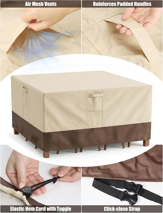 Patio Furniture Covers Waterproof, Outdoor Furniture Covers Waterproof Windproof with Padded Handles, Heavy Duty 600D Oxford Outdoor Table Chair Set Cover