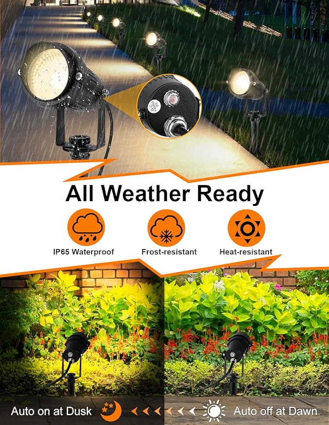 Dusk to Dawn Outdoor LED Spotlight, Outdoor Landscape Lighting with Photocell Sensor, 3000K Warm White Waterproof Spot Lights for Yard Flag Pole House Garden Tree(4 Pack)