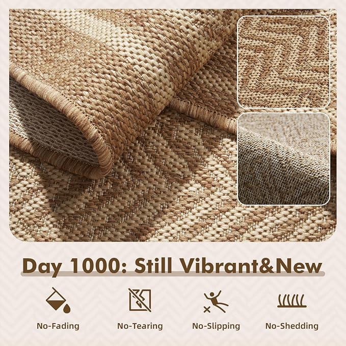 MontVoo-Outdoor Rug-Patio Rug 8x10 Polypropylene Indoor Outdoor Rug Outdoor Carpet for Patio Deck Balcony Porch, Textured Weave, Durable for High Traffic, Fade-Resistant, Boho Farmhouse Neutral Brown