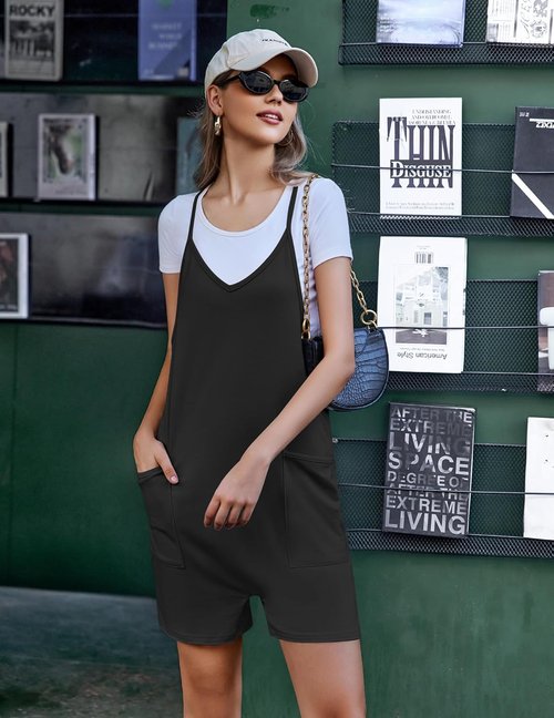 Ekouaer Summer Rompers for Women - Casual Sleeveless Spaghetti Strap Jumpsuits with Pockets