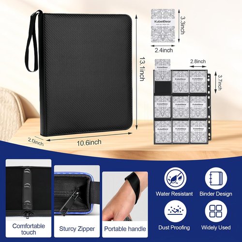 Card Binder - 720 Capacity Zippered Trading Card Holder for MTG & Sports Cards - Durable, Acid-Free Storage (Black, 9 Pocket)