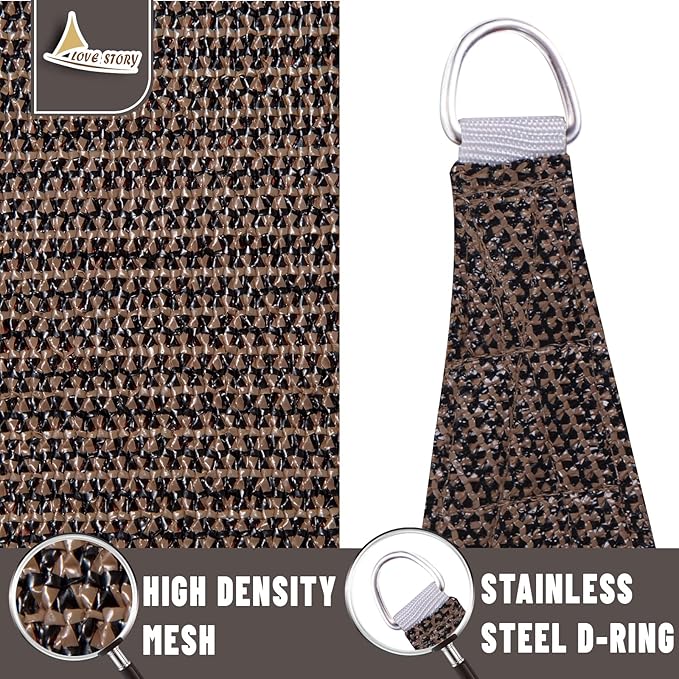LOVE STORY Custom Size 7'x7' Brown Sun Shade Sail Rectangle UV Block Canopy Patio Sail Sunshades Fabric for Outdoor Garden Carport (We Make Custom Size)